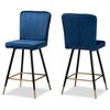 Baxton Studio Preston Modern Luxe and Glam Navy Blue Velvet Upholstered and Two-Tone Metal 2-Piece Bar Stool Set Set of 2 190-11784-ZORO